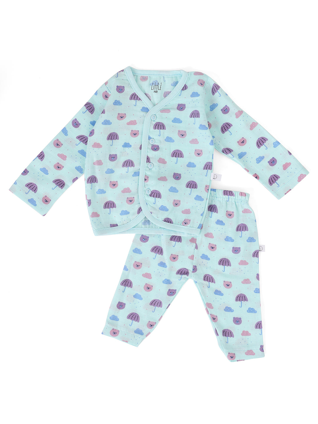 A green muslin baby jhabla and pant set