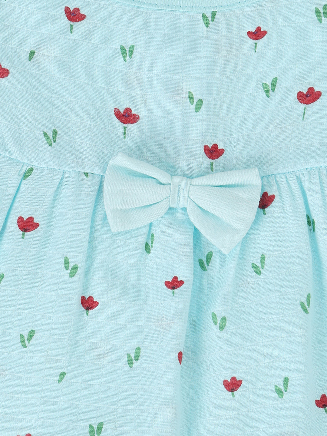 Half Sleeve Muslin Bow Frock Blue