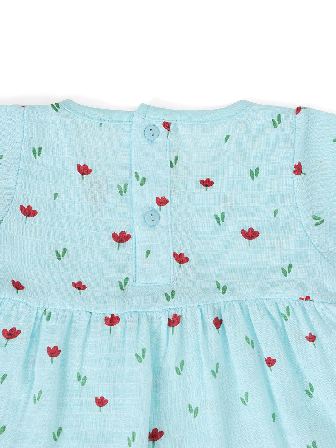 Half Sleeve Muslin Bow Frock Blue for Baby Girls