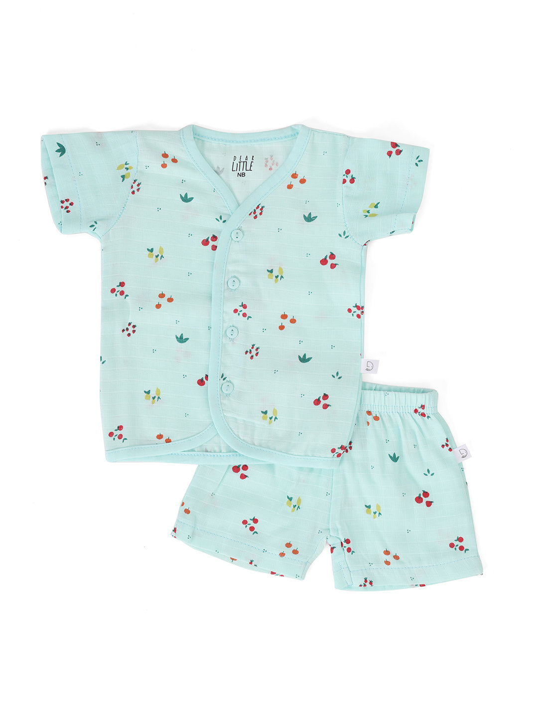 Muslin Half Sleeve Jhabla & Shorts Green