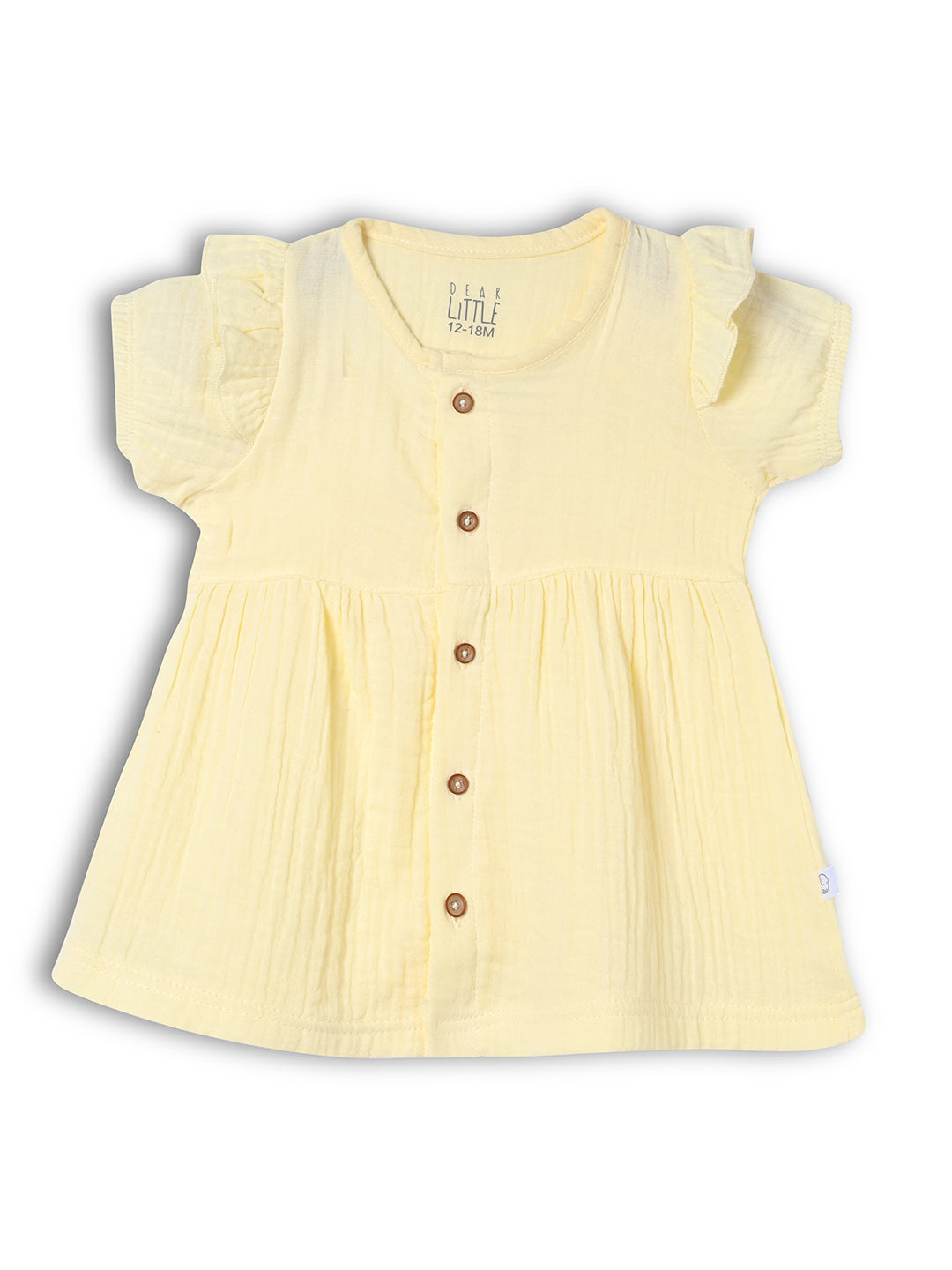 Crinkled Muslin short sleeve frock with frill - Lemon Drop