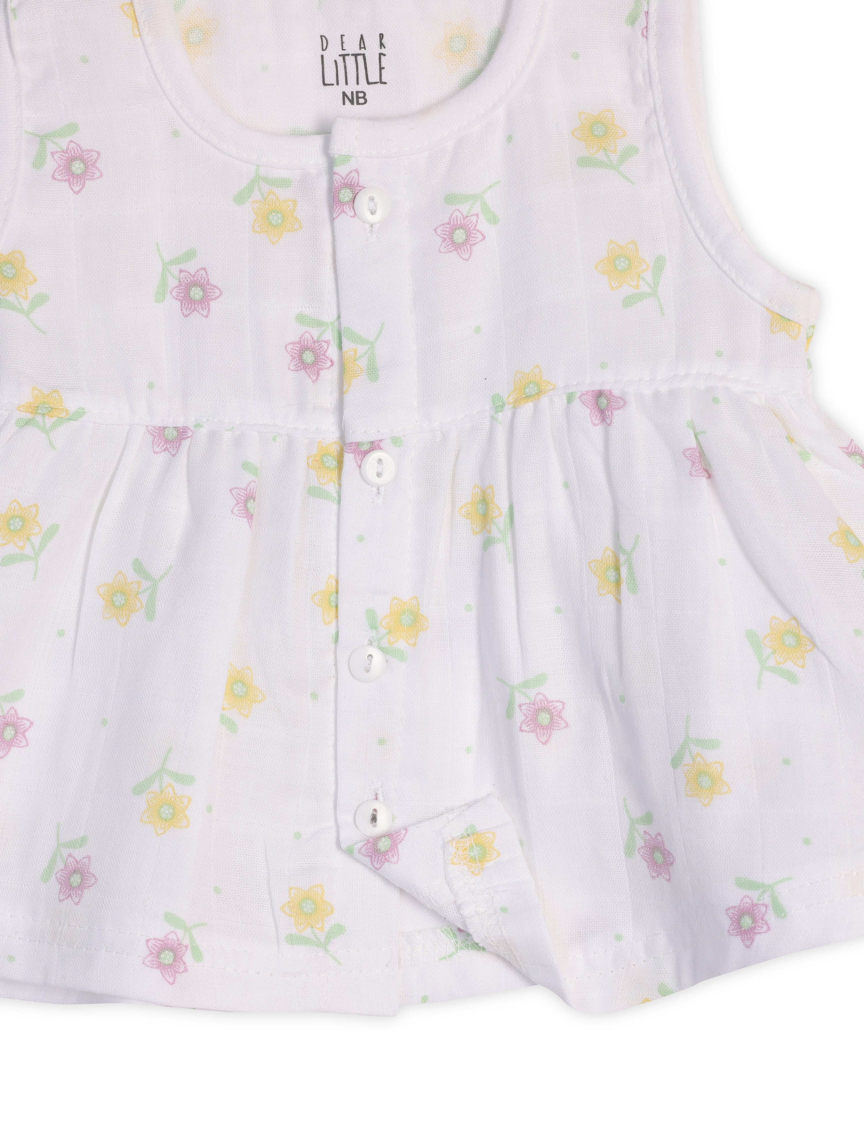 Muslin Baby Frock Sleeveless Pink and Yellow