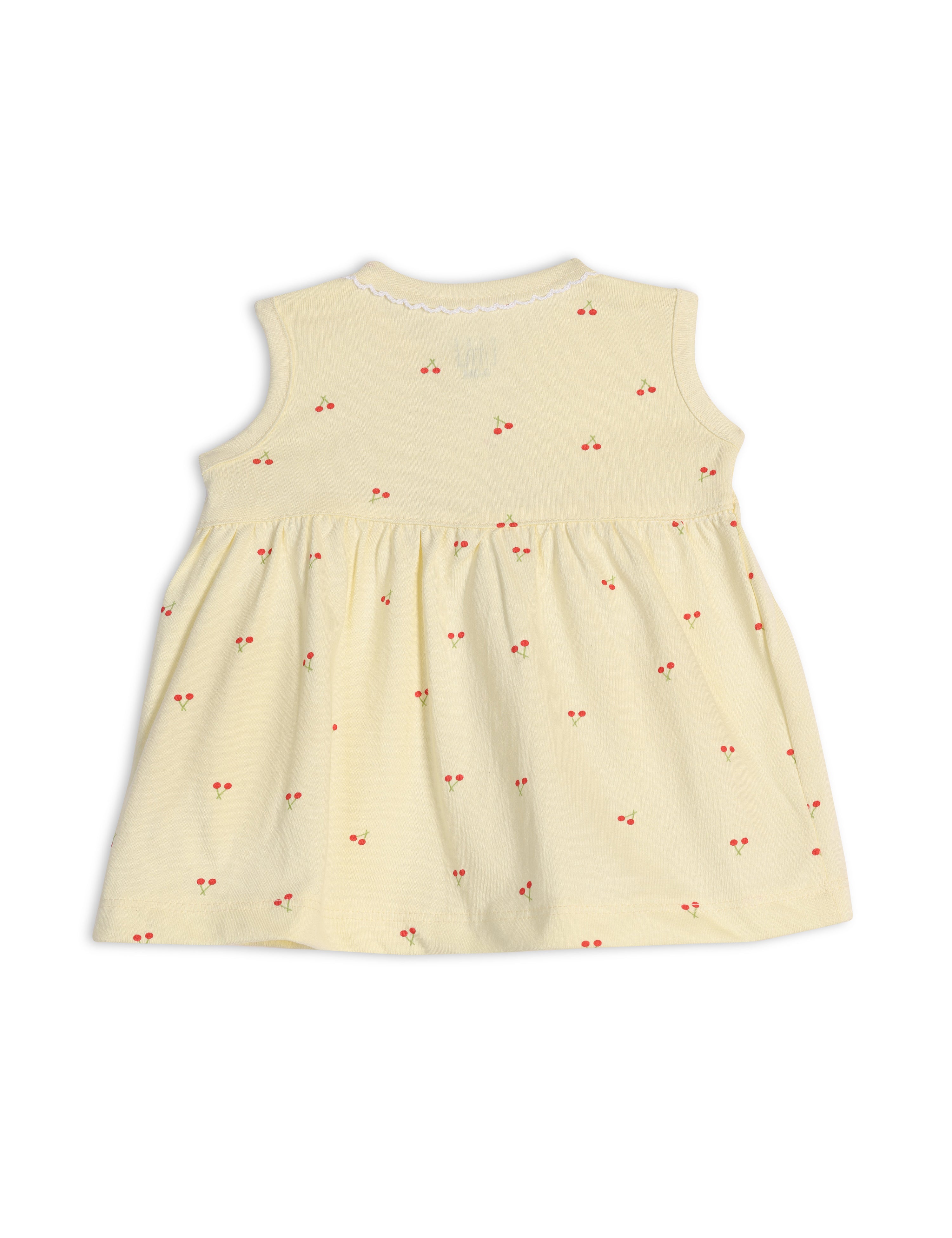 Cherry Blossom Cotton Frock with Bloomer Lemon Drop