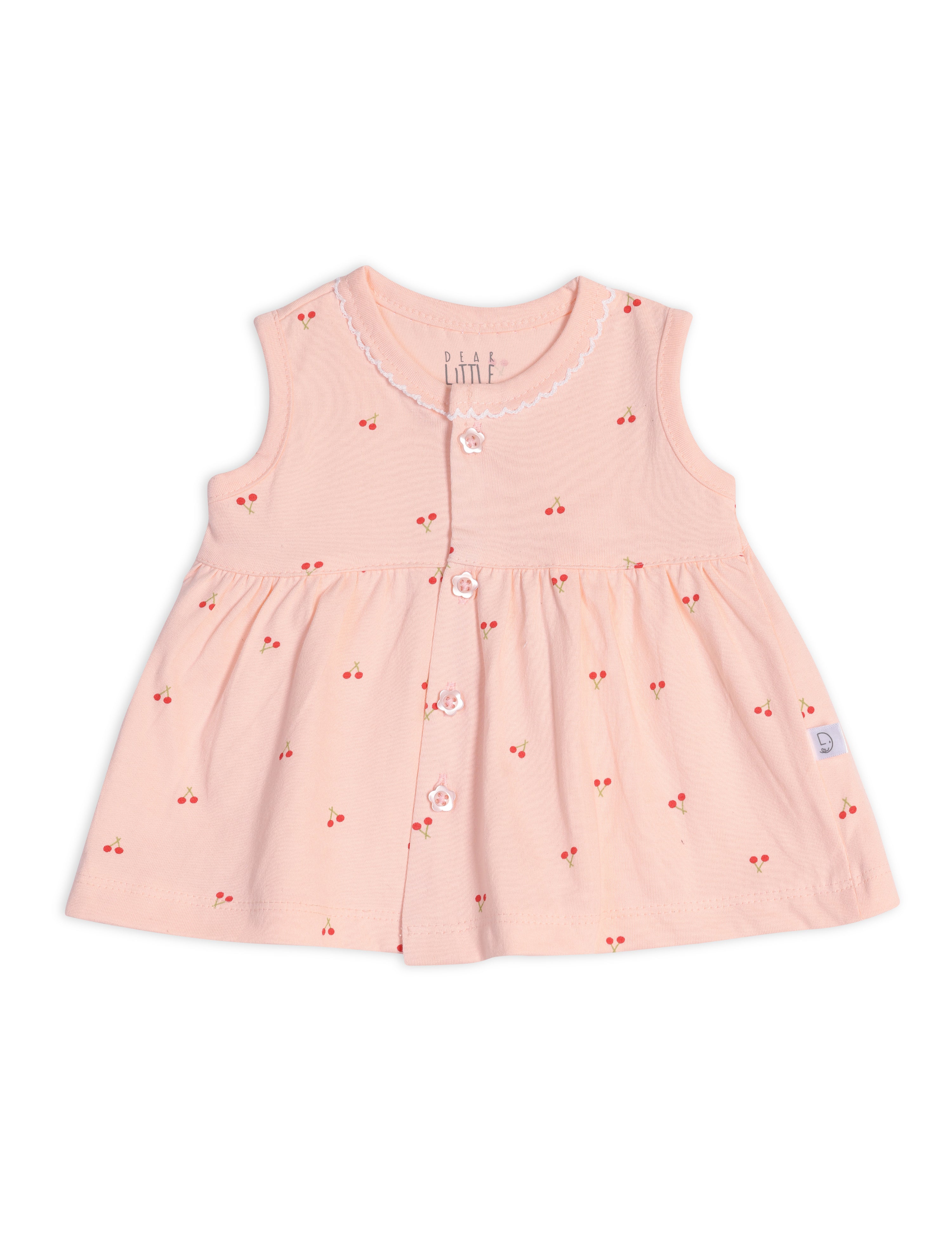 Cotton Frock with Bloomer Warm Peach Cherry Blossom 