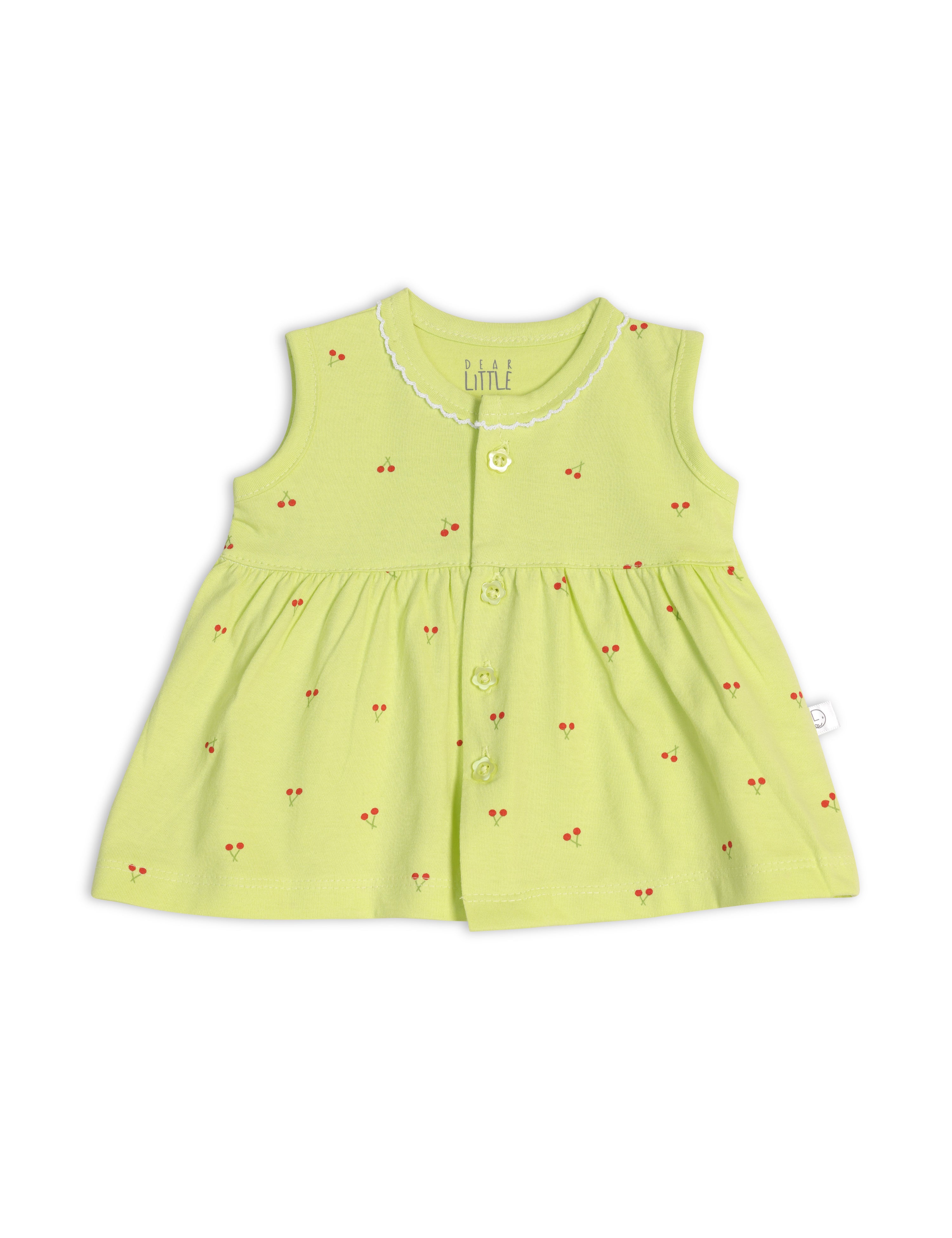 Cotton Frock with Bloomer Green Cherry Blossom 