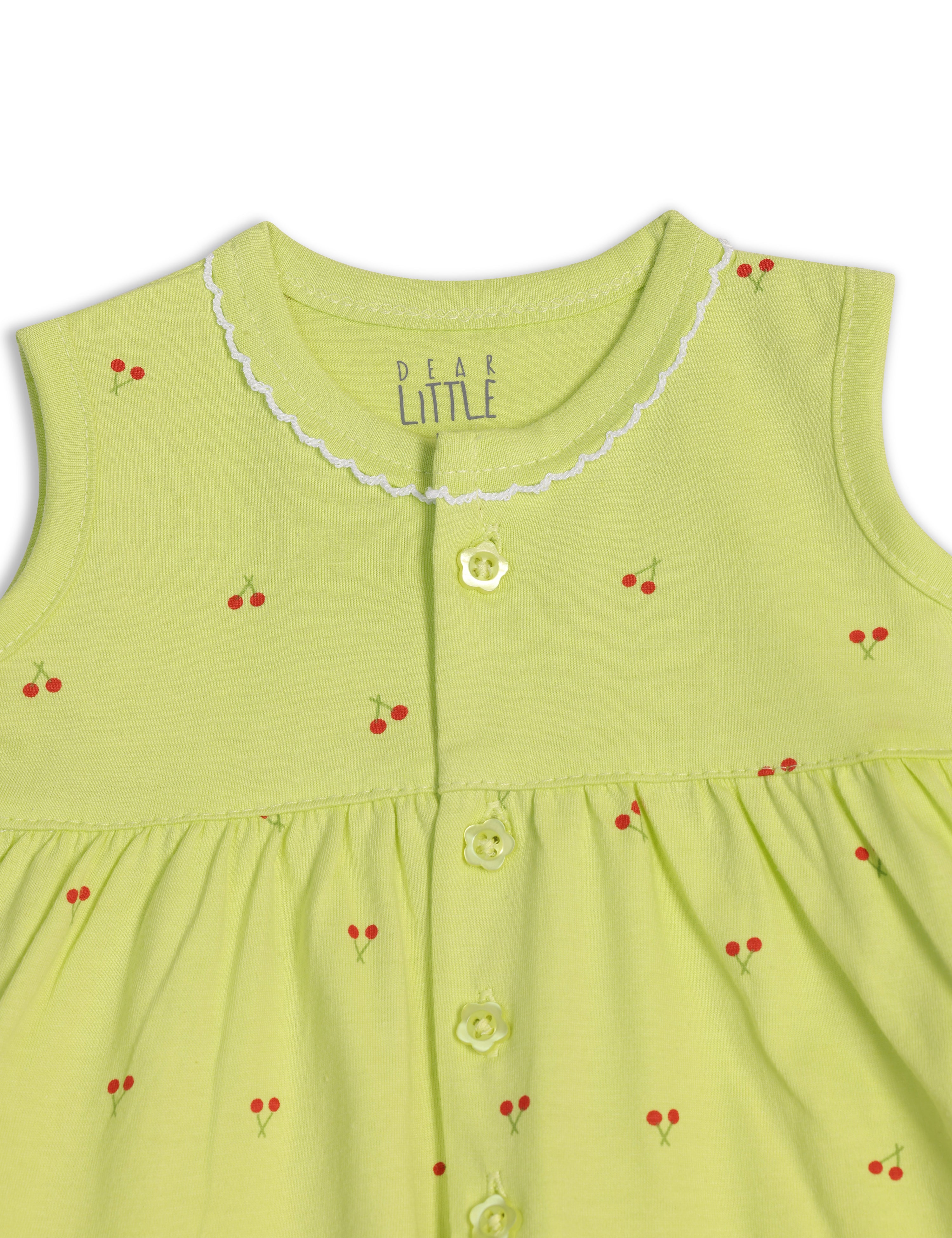 Bloomer Green Cherry Blossom Cotton Frock for Newborn 