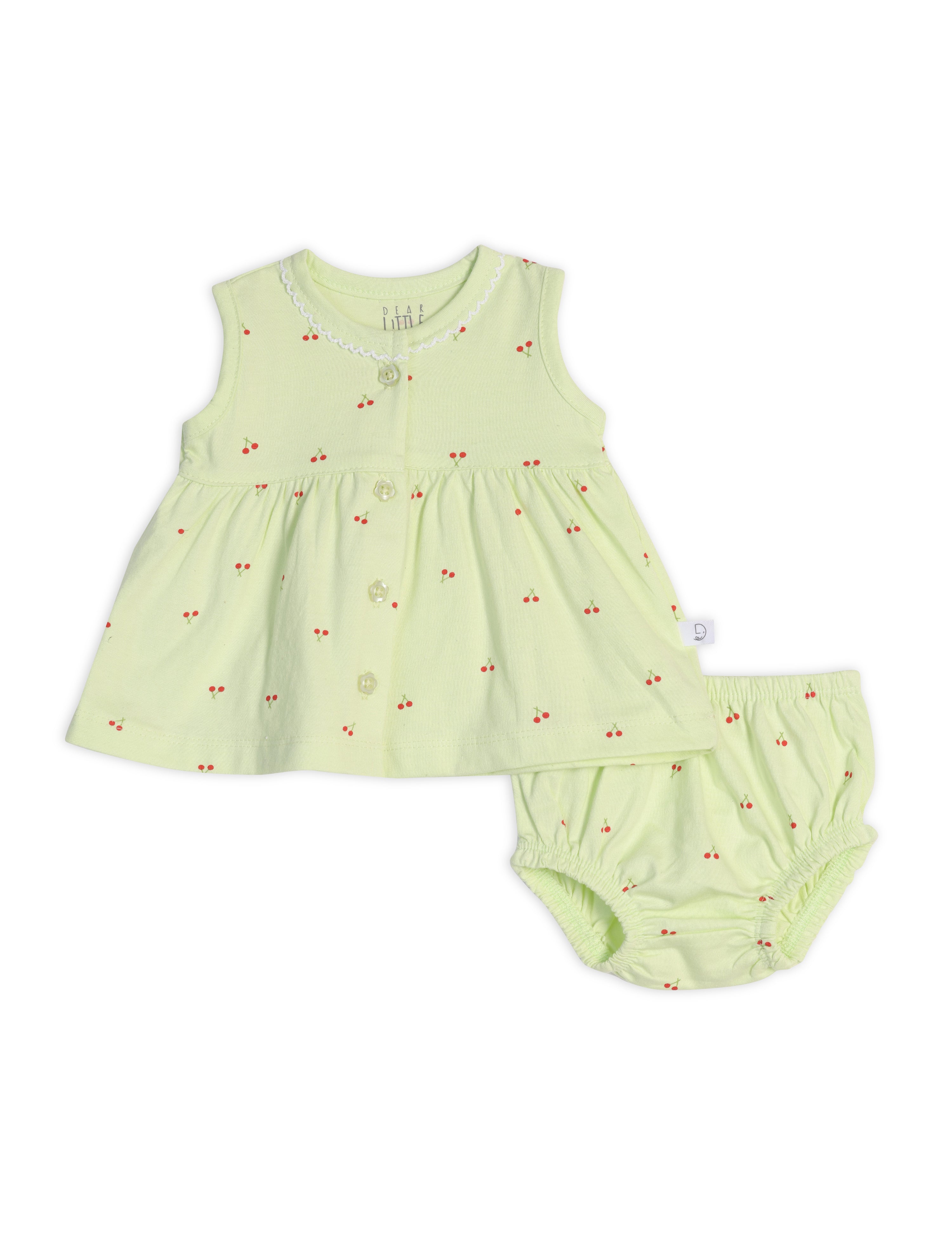 Cherry Blossom Cotton Frock Olive Green