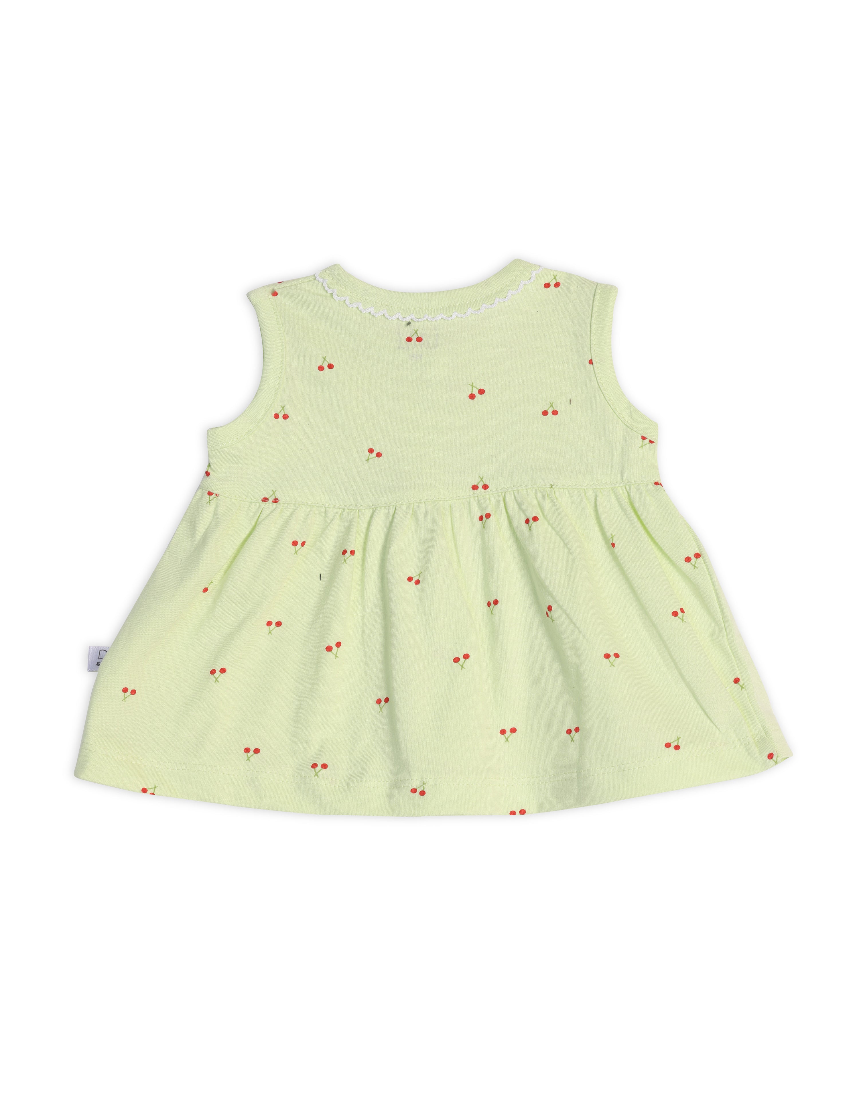 Cherry Blossom Cotton Frock with Bloomer Light Olive Green