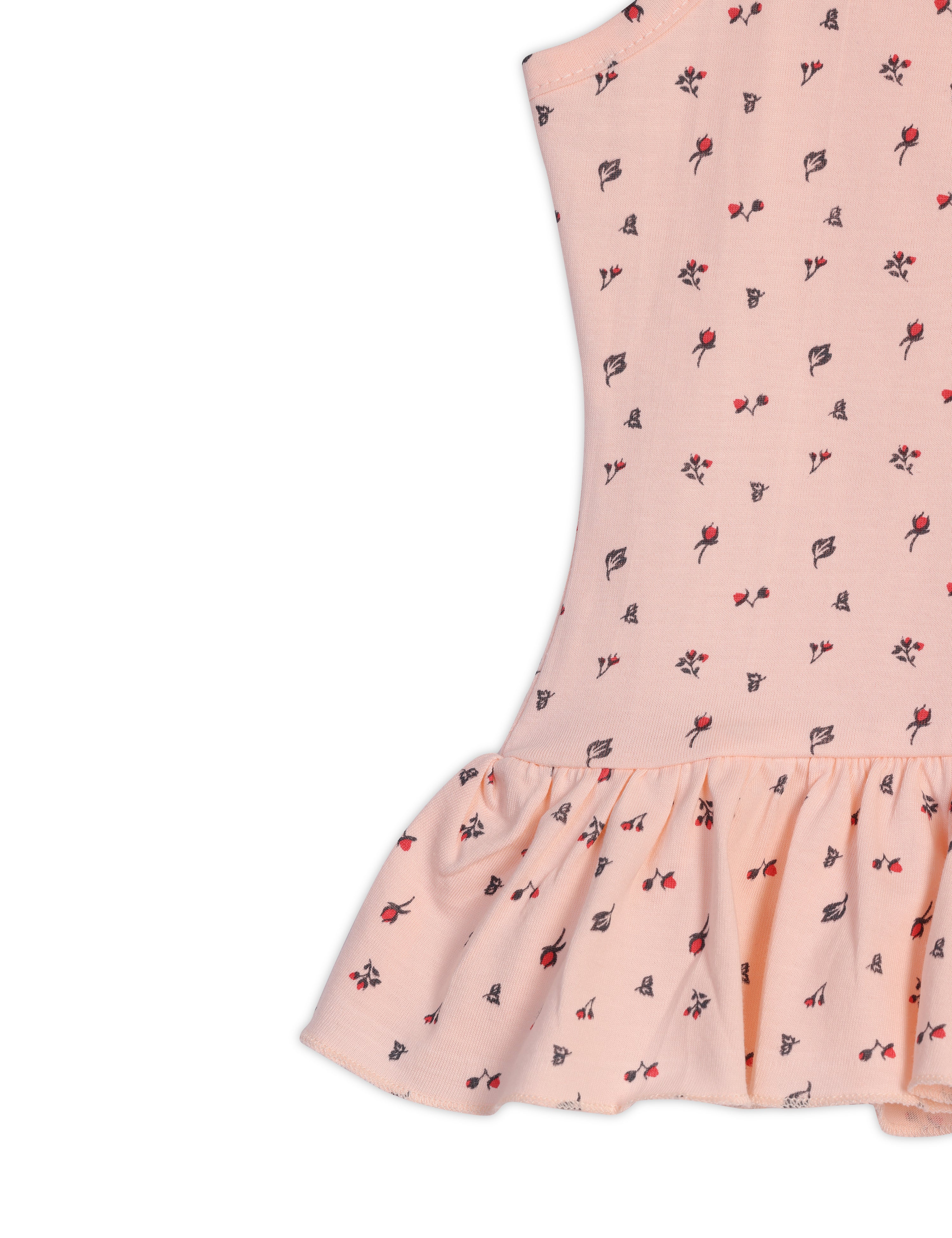 Spaghetti Floral Frills Frock Peach 