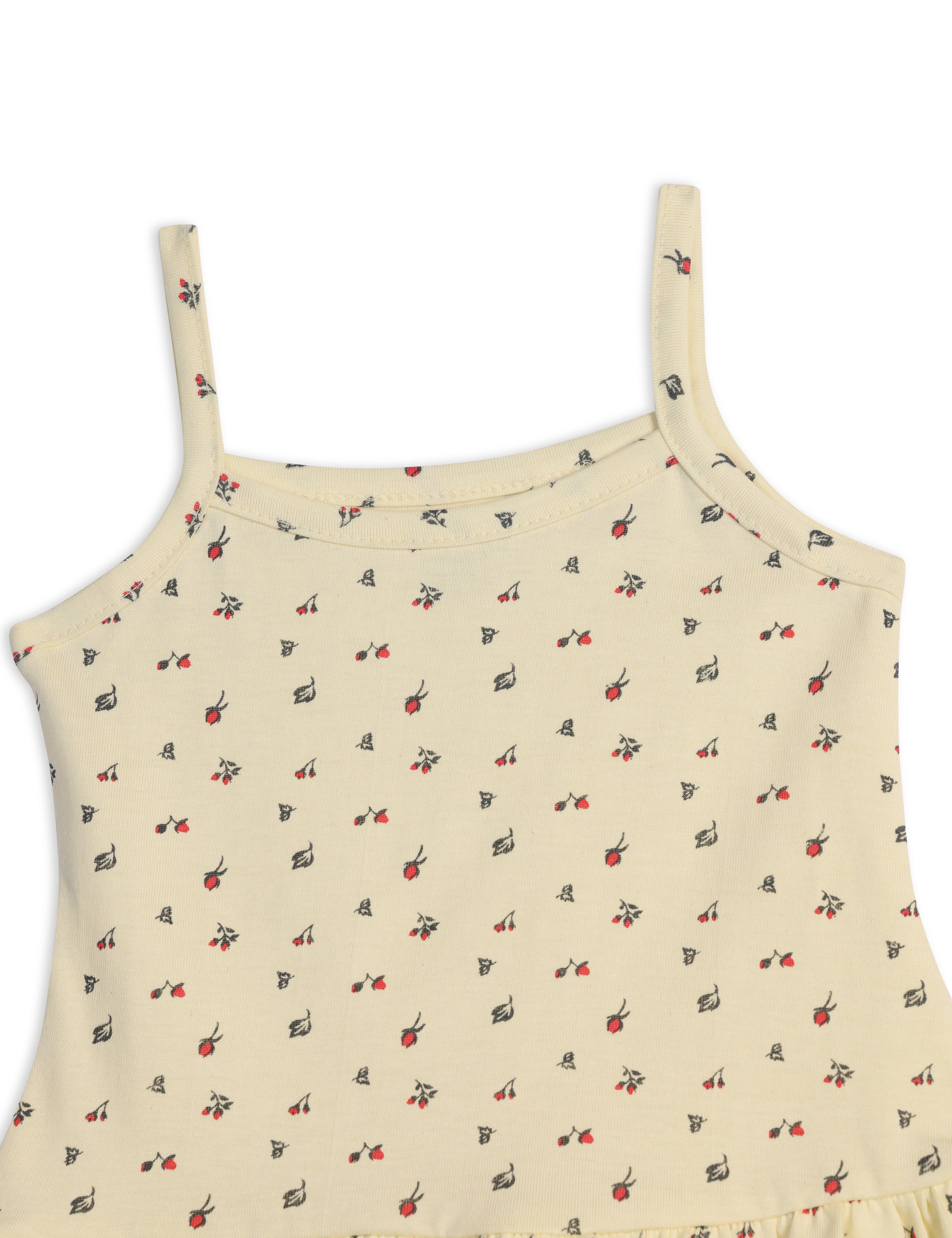 Spaghetti Floral Frills Frock Soft beige