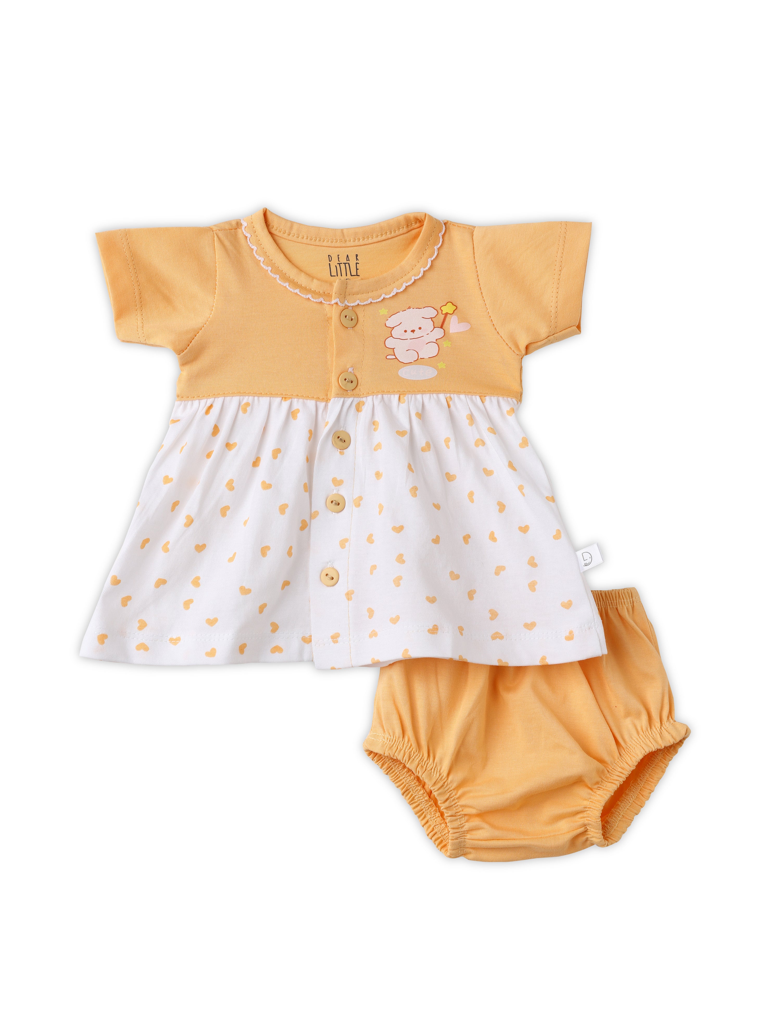 Newborn Yellow and White Cotton Frock Set for Babies