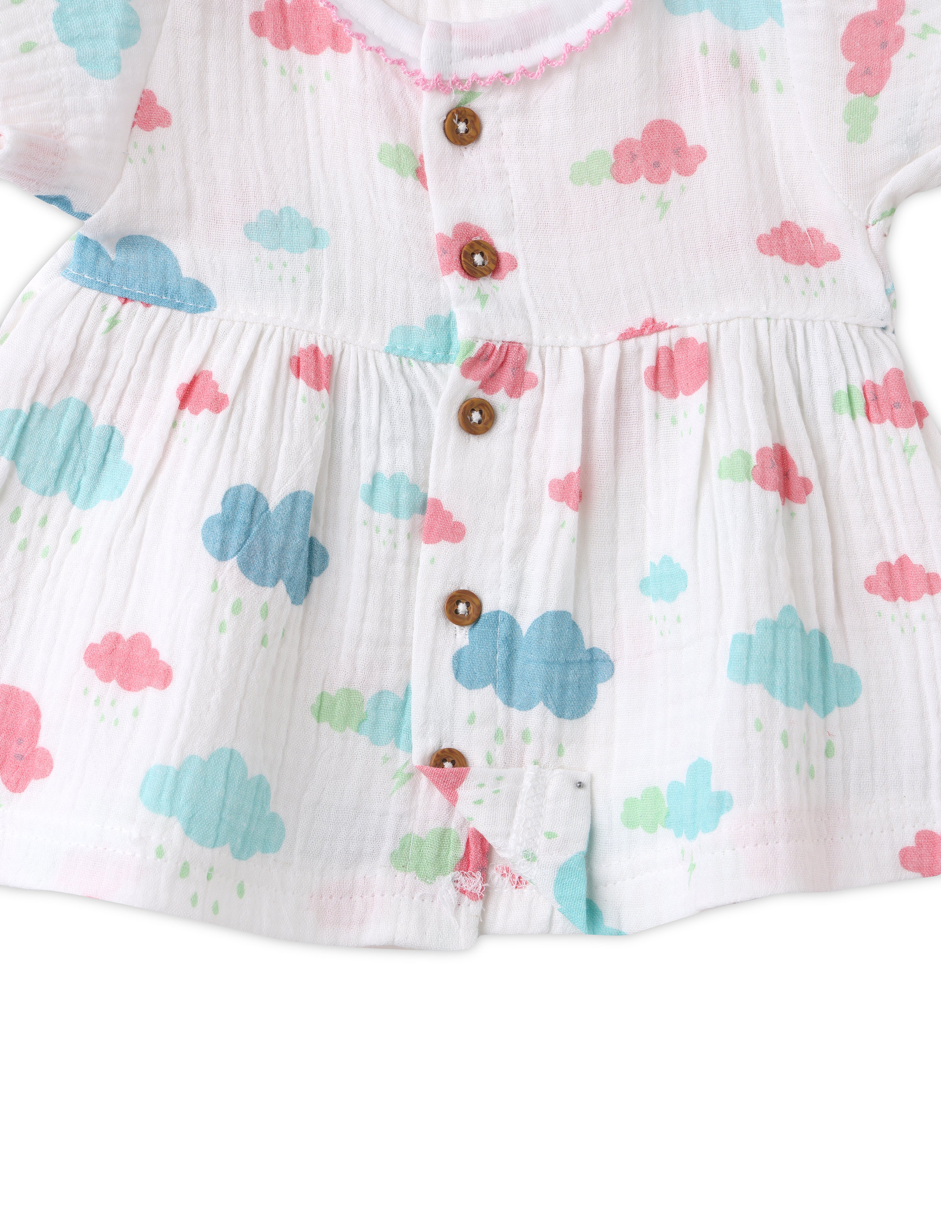 Cloud Print Baby Frocks in Cotton
