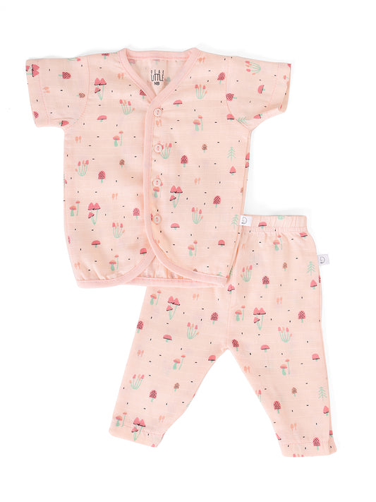 Muslin Half Sleeve Jhabla & Pant Peach
