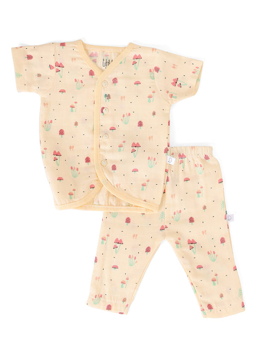 Muslin Half Sleeve Jhabla & Pant Cream