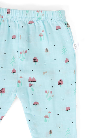 Muslin Half Sleeve Jhabla & Pant Blue