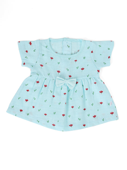 Poppy Love Half Sleeve Muslin Bow Frock Blue