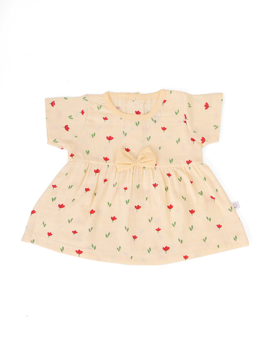 Poppy Love Half Sleeve Muslin Bow Frock Cream
