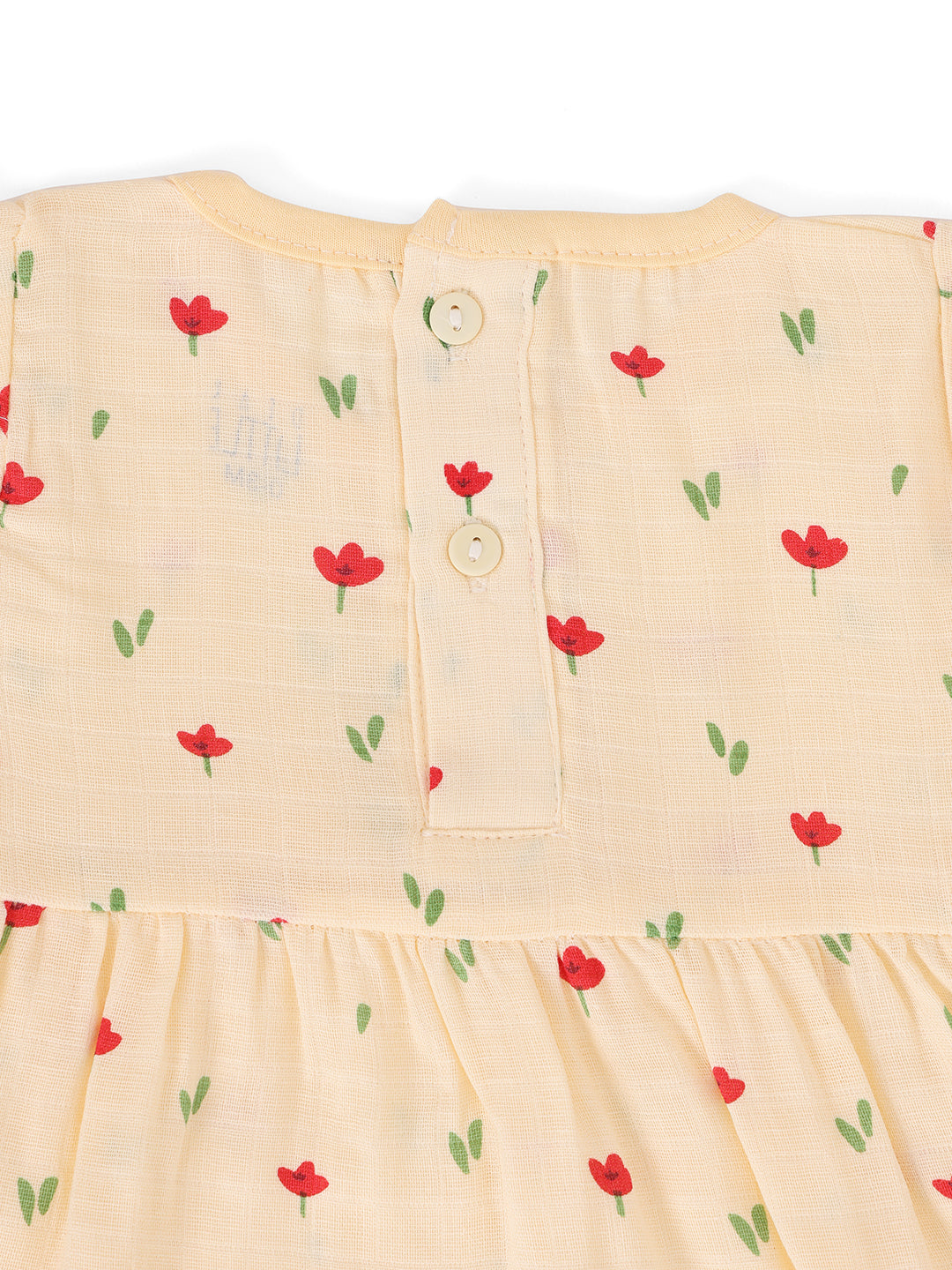 Newborn Half Sleeve Muslin Bow Frock Cream