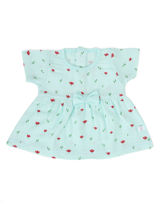 Poppy Love Half Sleeve Muslin Bow Frock Green