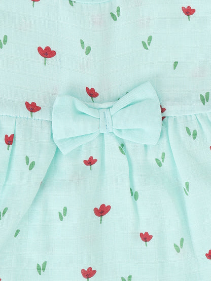 Poppy Love Half Sleeve Muslin Bow Frock Green