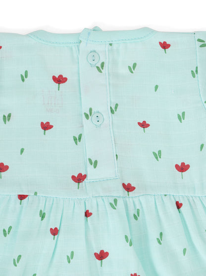 Half Sleeve Muslin Bow Frock Green
