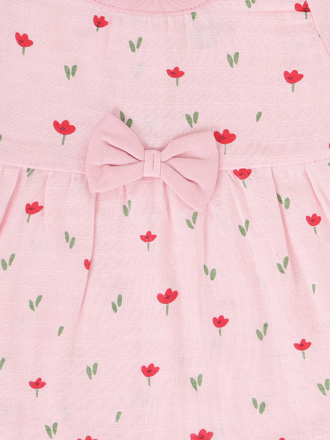 Half Sleeve Muslin Bow Frock Pink