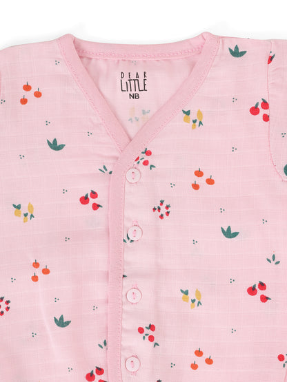 Muslin Half Sleeve Jhabla & Shorts Pink
