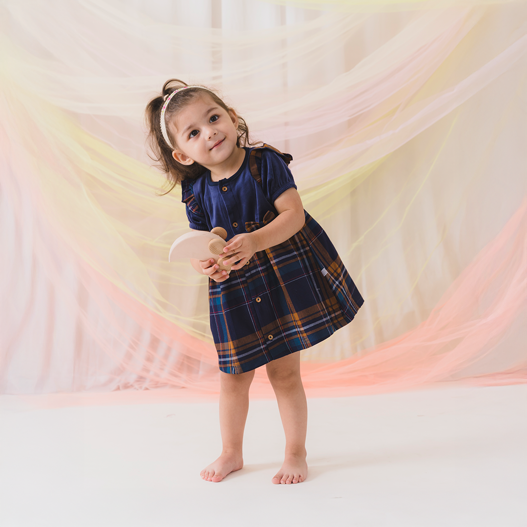 Supersoft & Cotton Plaid Baby Frock - Navy Blue