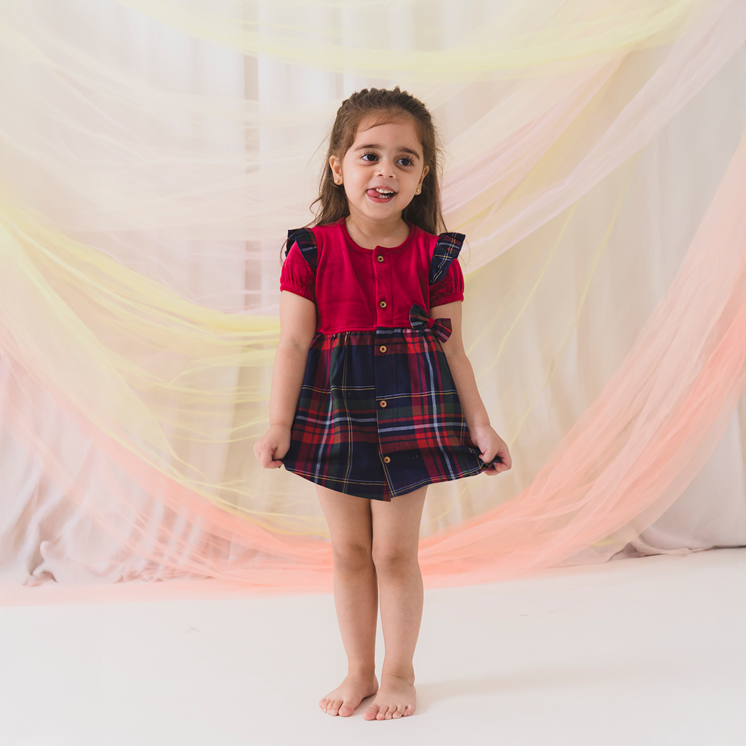 Supersoft & Cotton Plaid Baby Frock - Maroon