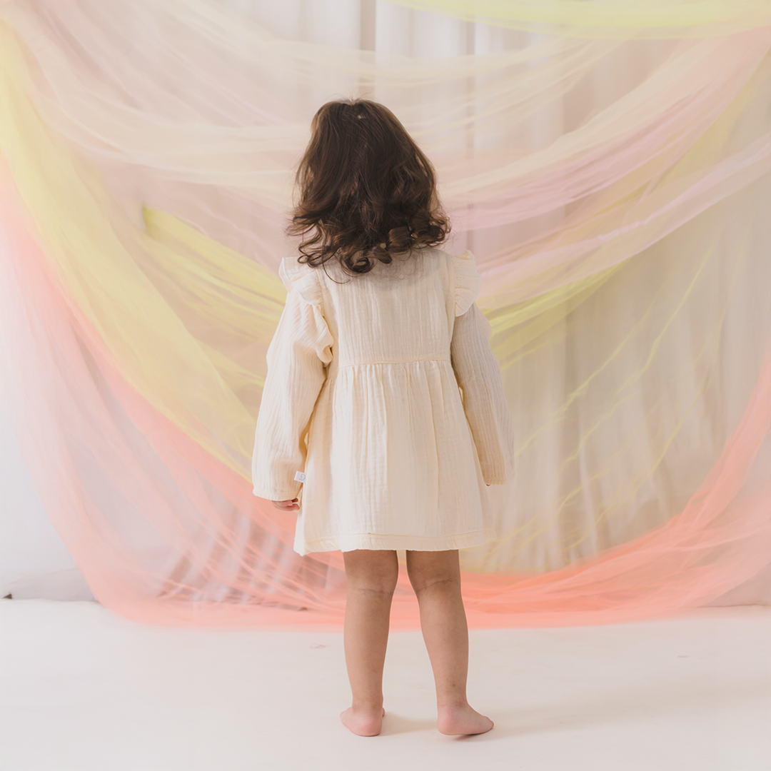 Crinkled Muslin long sleeve frock with frill