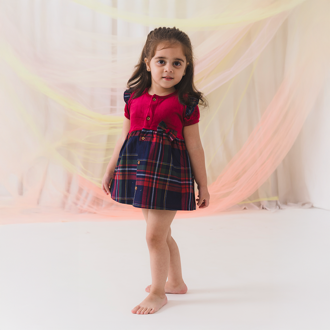 Supersoft & Cotton Plaid Baby Frock - Maroon