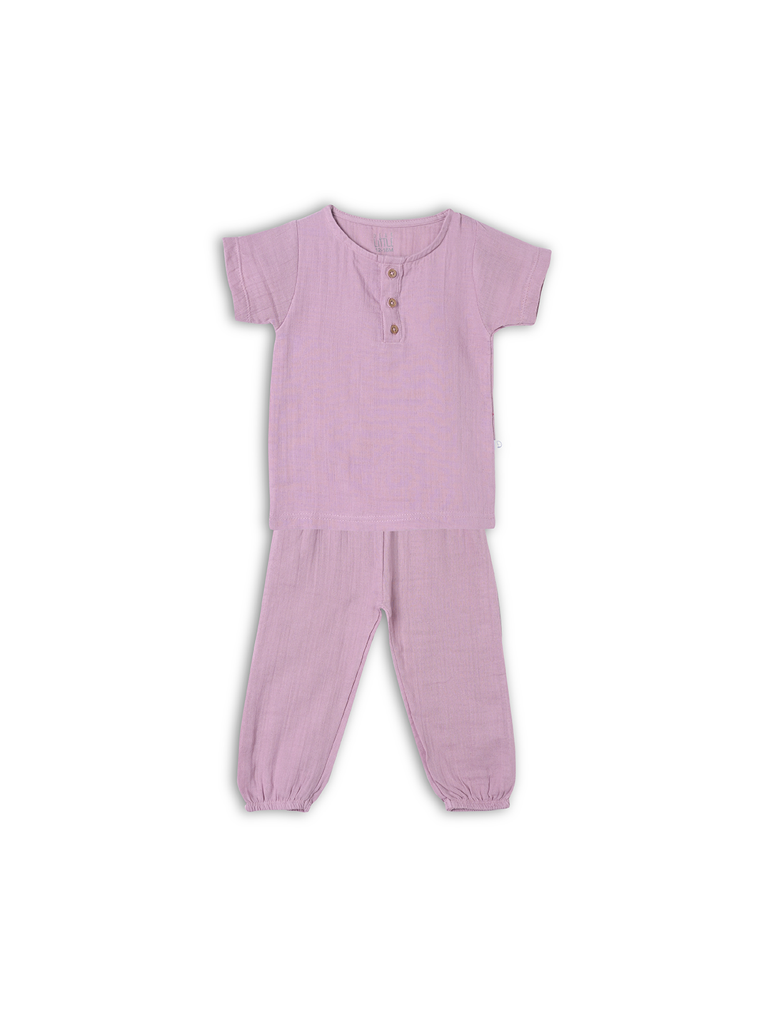 Crinkled Muslin Half sleeve Top & Pant - Mauve