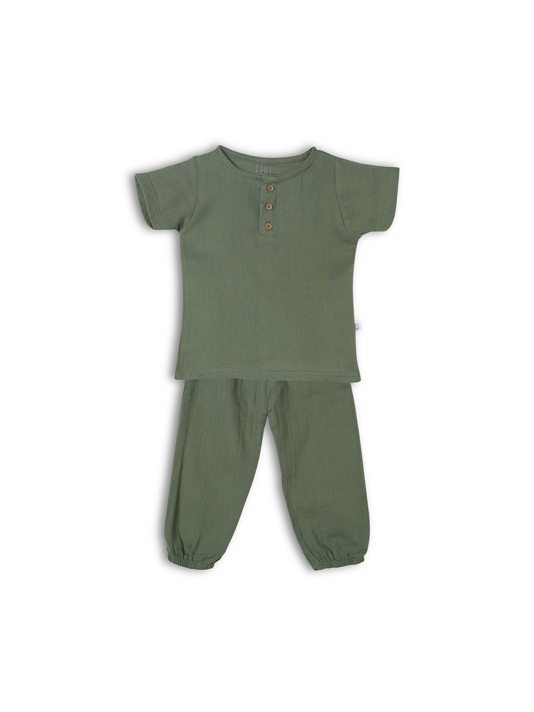 Crinkled Muslin Half sleeve Top & Pant - Olive Green