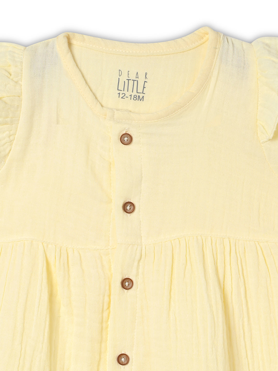 Crinkled Muslin short sleeve frock with frill - Lemon Drop