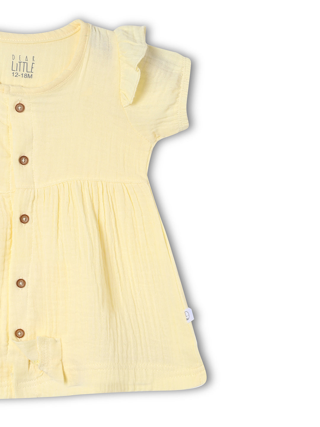 Crinkled Muslin short sleeve frock with frill - Lemon Drop