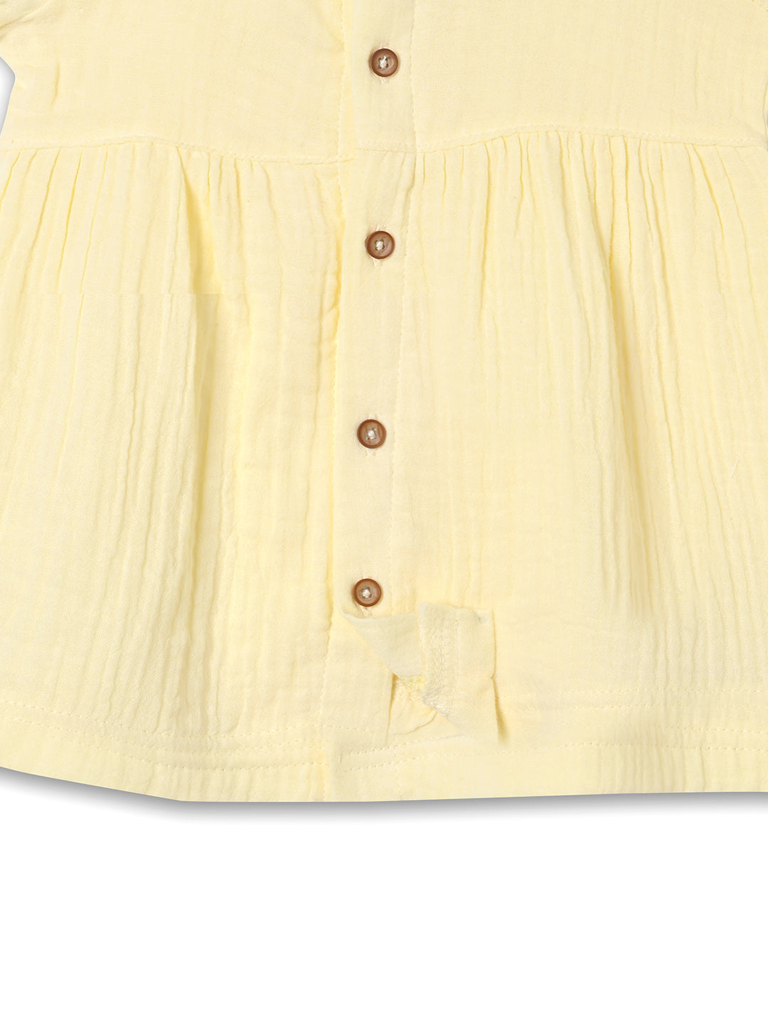 Crinkled Muslin short sleeve frock with frill - Lemon Drop