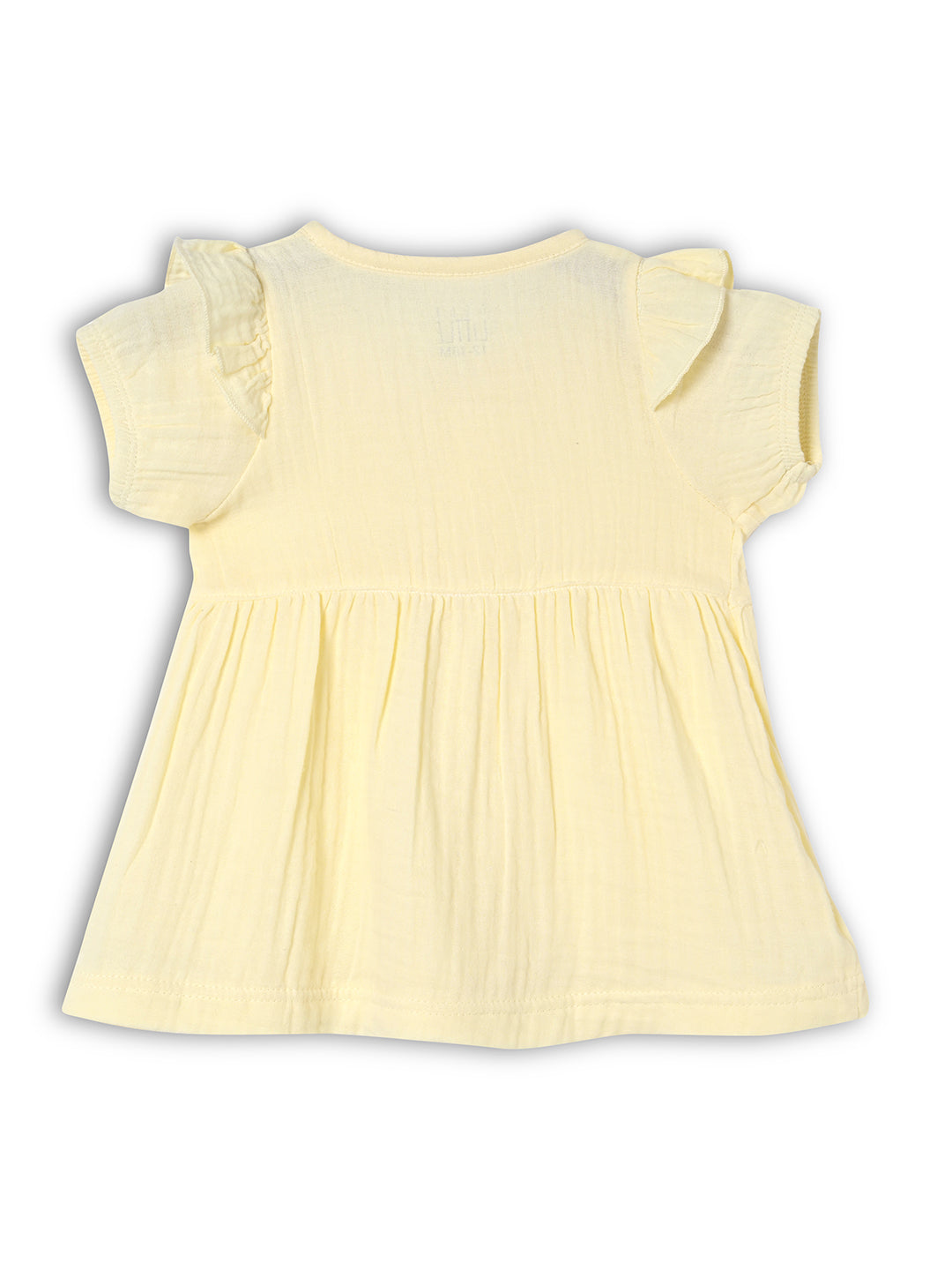 Crinkled Muslin short sleeve frock with frill - Lemon Drop