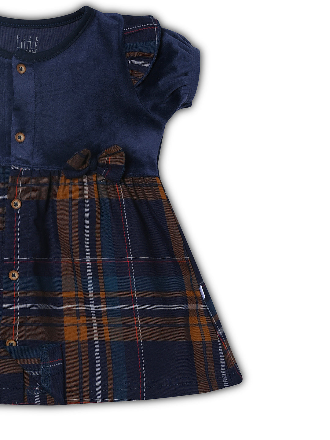 Navy blue and plaid dress with button 