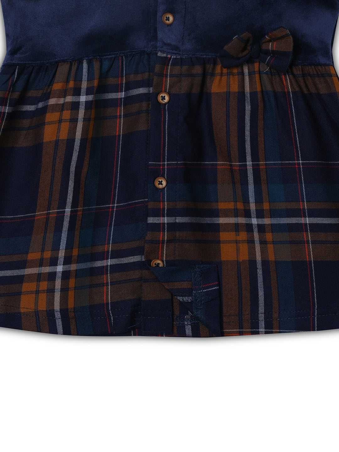 Navy and orange plaid dress with buttons