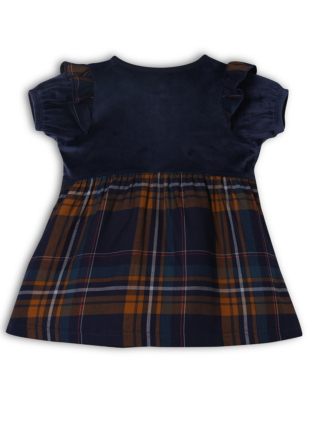 Navy blue dress with plaid pattern