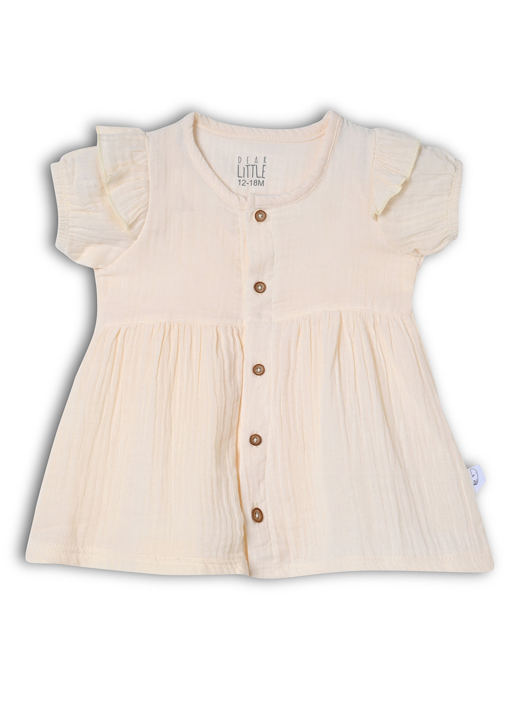 Crinkled Muslin short sleeve frock with frill - Vanilla