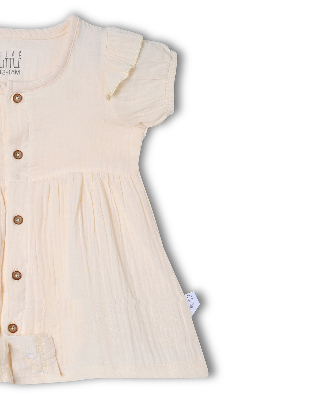 Crinkled Muslin short sleeve frock with frill - Vanilla