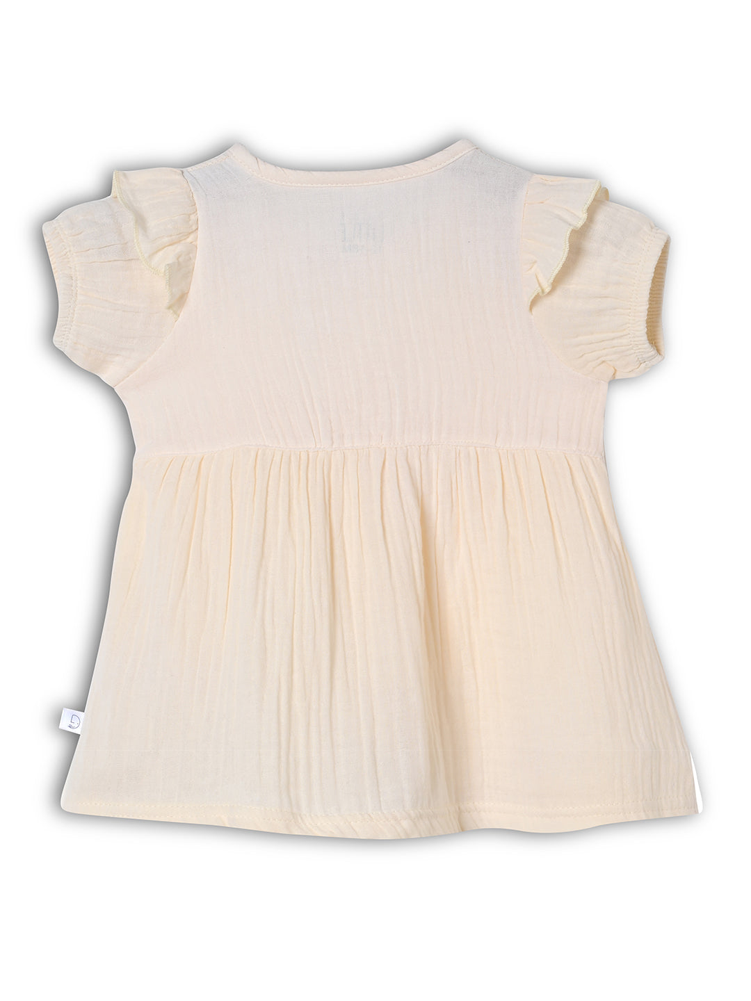 Crinkled Muslin short sleeve frock with frill - Vanilla