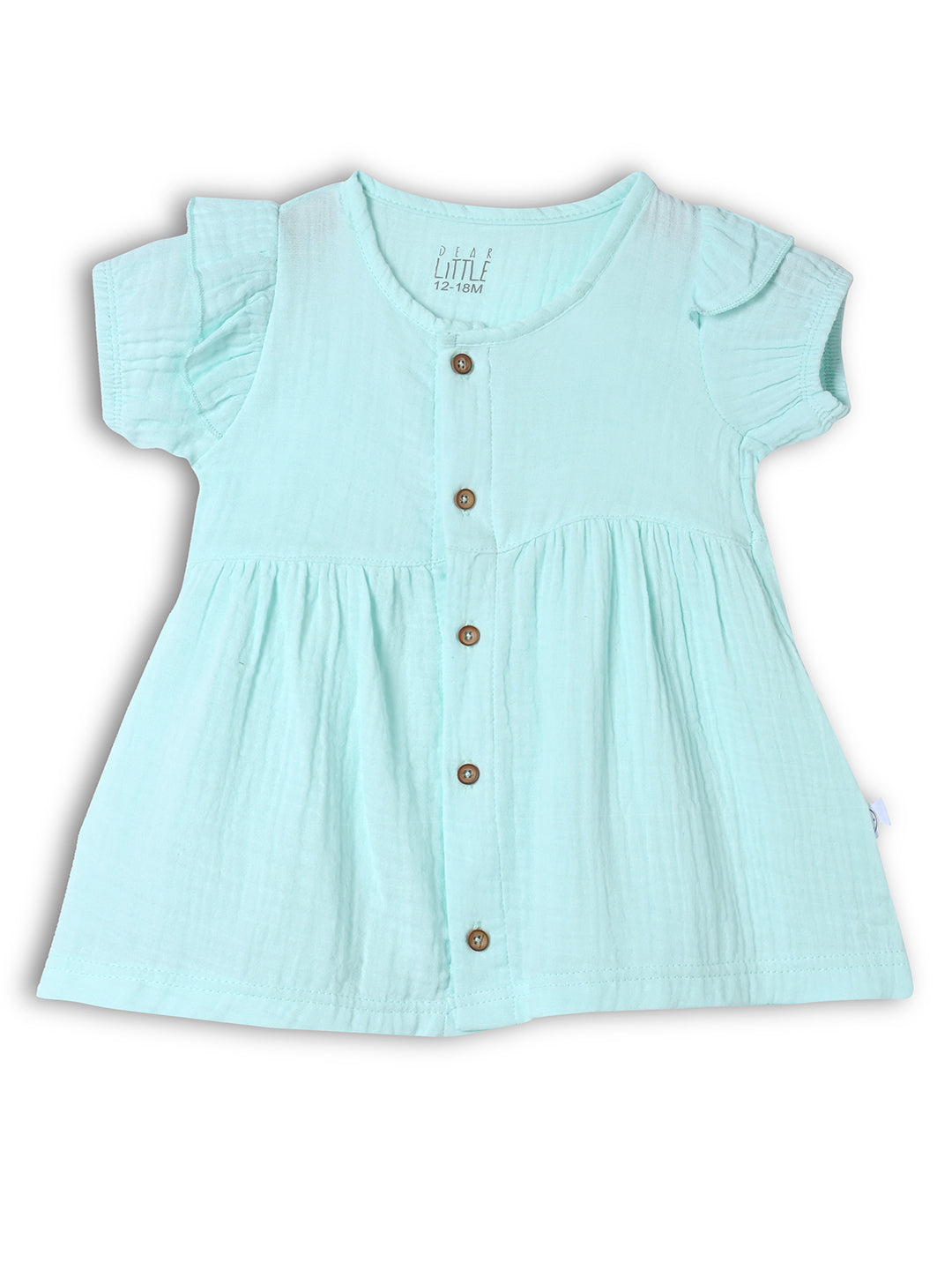 Crinkled Muslin short sleeve frock with frill - Aqua