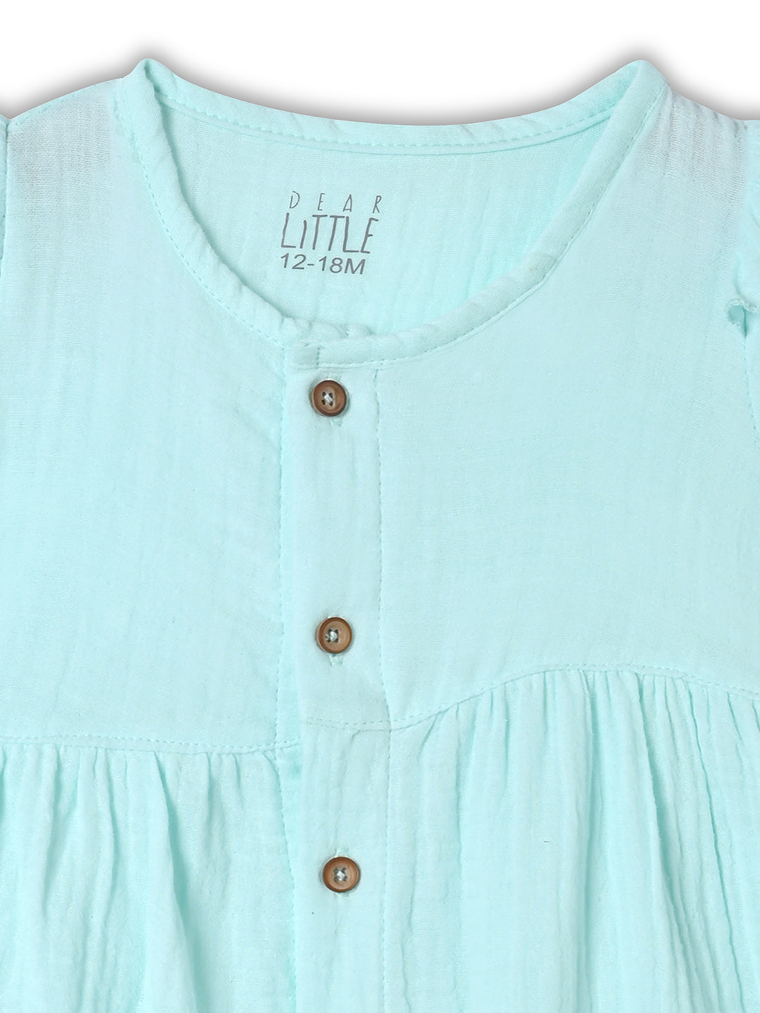 Crinkled Muslin short sleeve frock with frill - Aqua