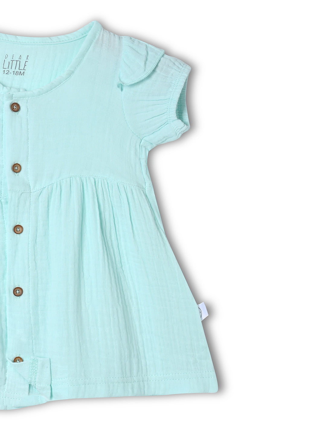 Crinkled Muslin short sleeve frock with frill - Aqua