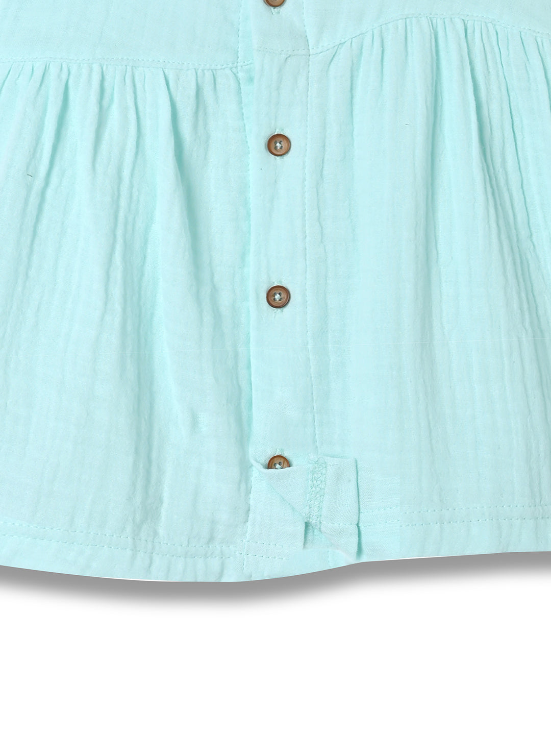 Crinkled Muslin short sleeve frock with frill - Aqua