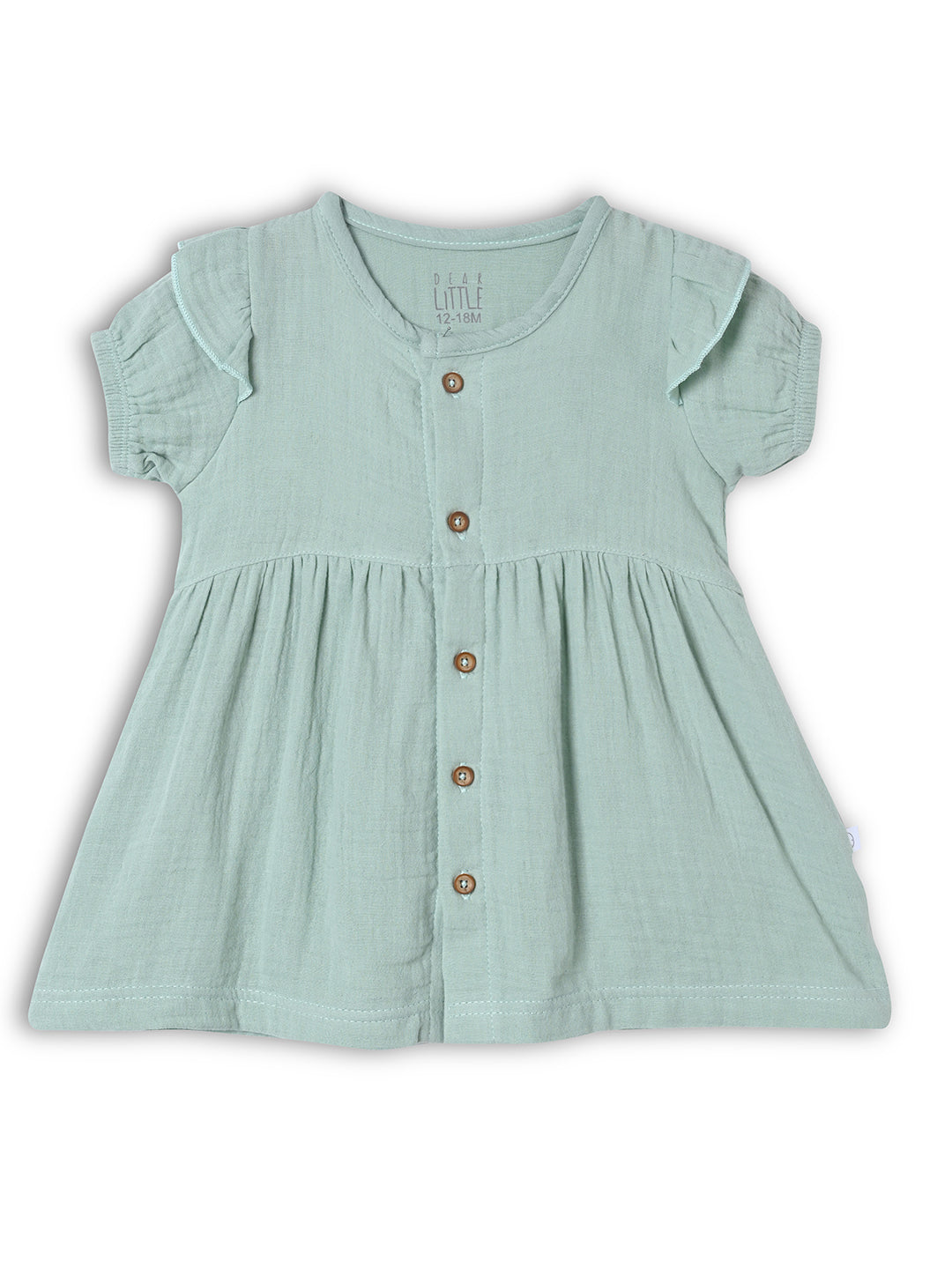 Crinkled Muslin short sleeve frock with frill - Soft Green