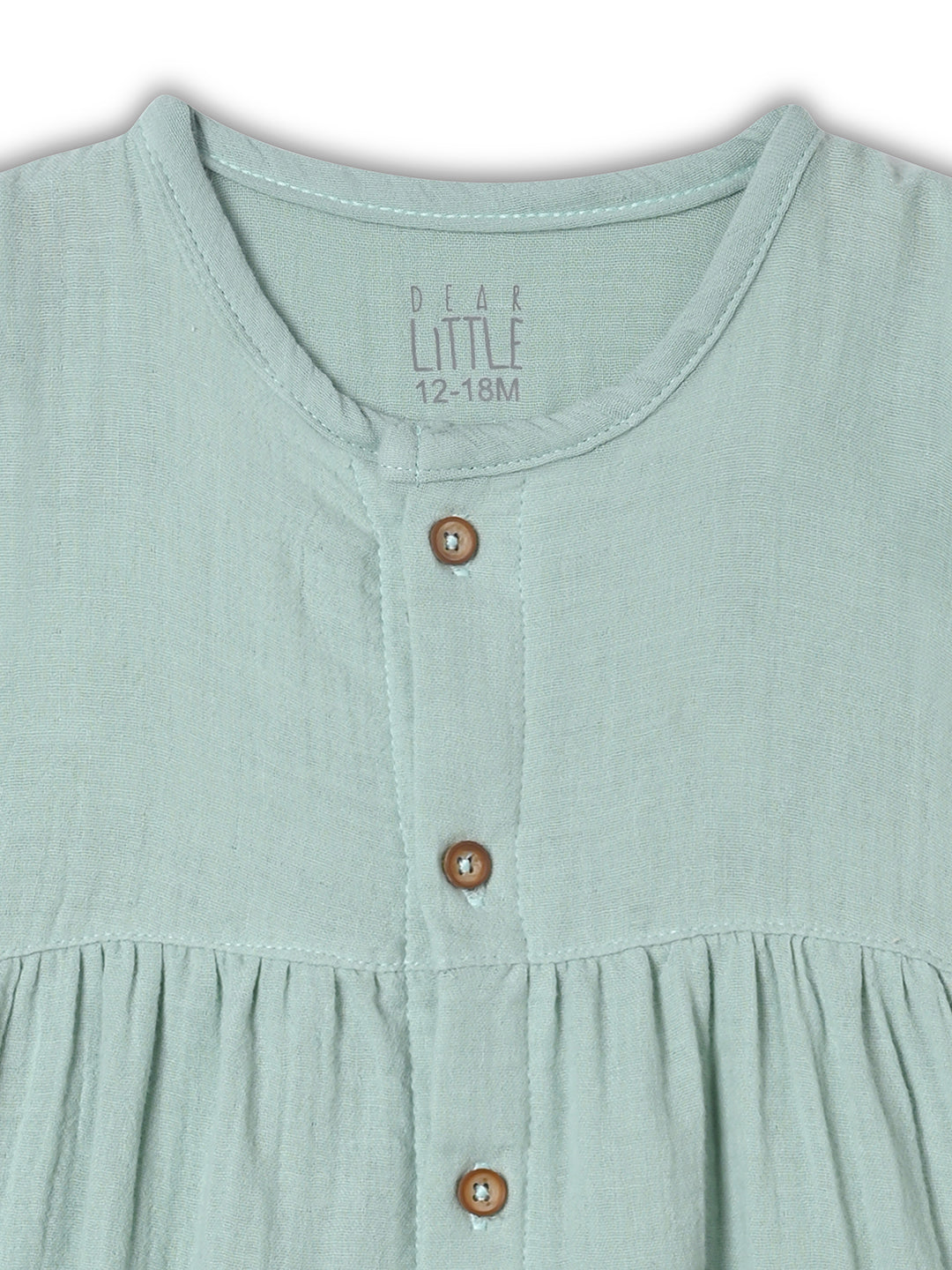 Crinkled Muslin short sleeve frock with frill - Soft Green