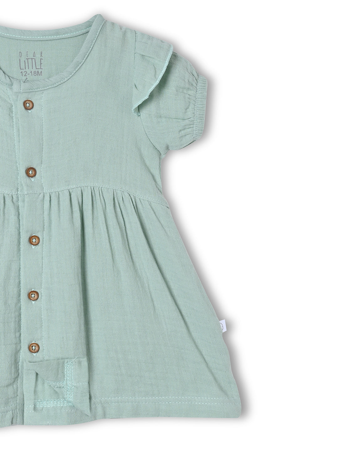 Crinkled Muslin short sleeve frock with frill - Soft Green
